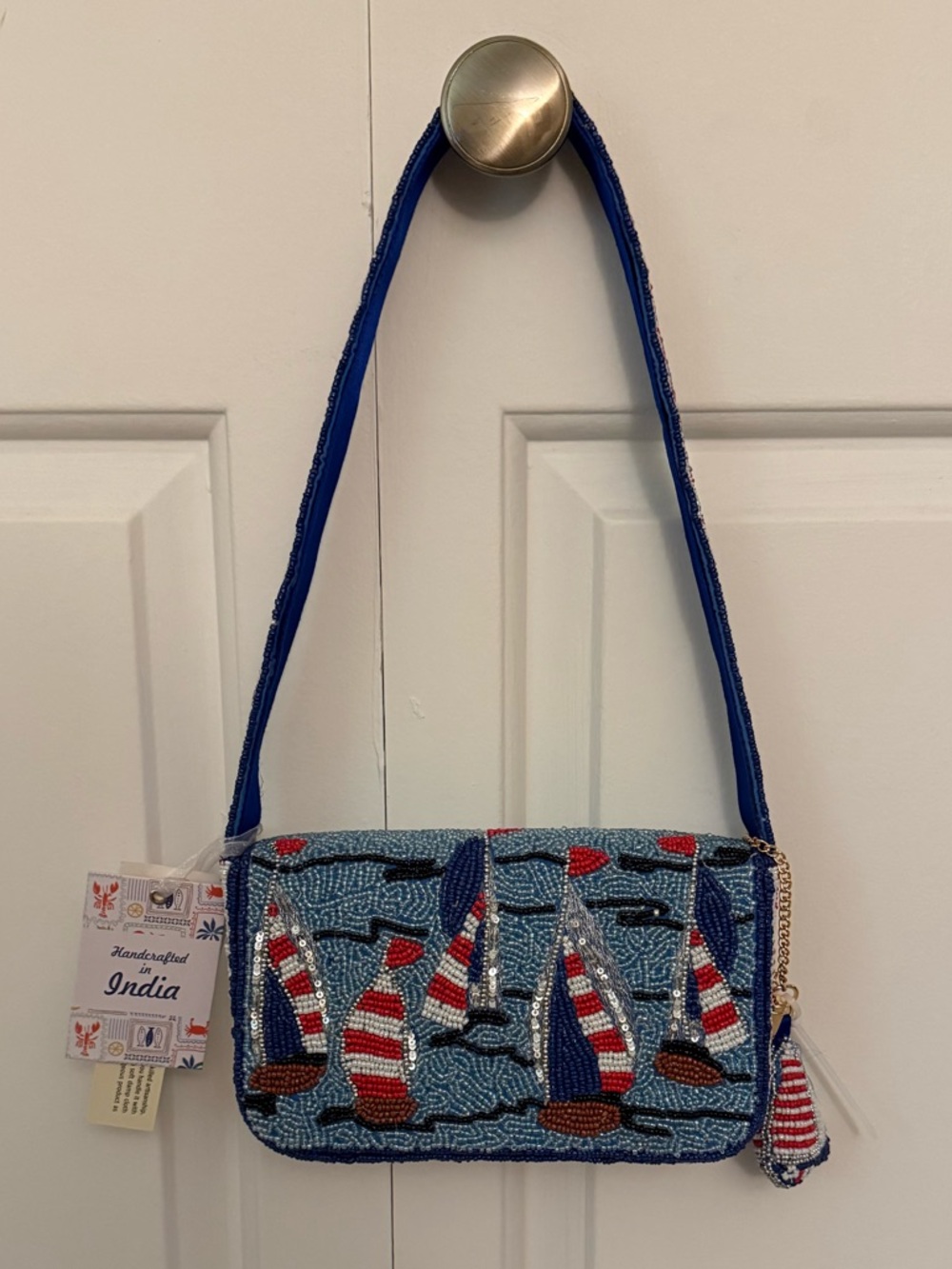 New Release India Beaded Bag Sailboats with Sailboat Bag Charm - Picture 3 of 11